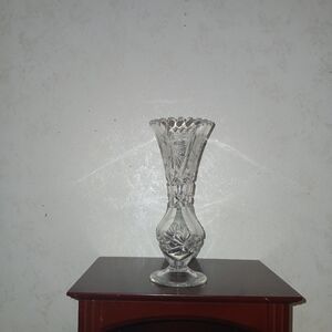 Vintage Crystal Clear Ind Hand Cut Pinwheels and Stars Lead Crystal Bud Vase